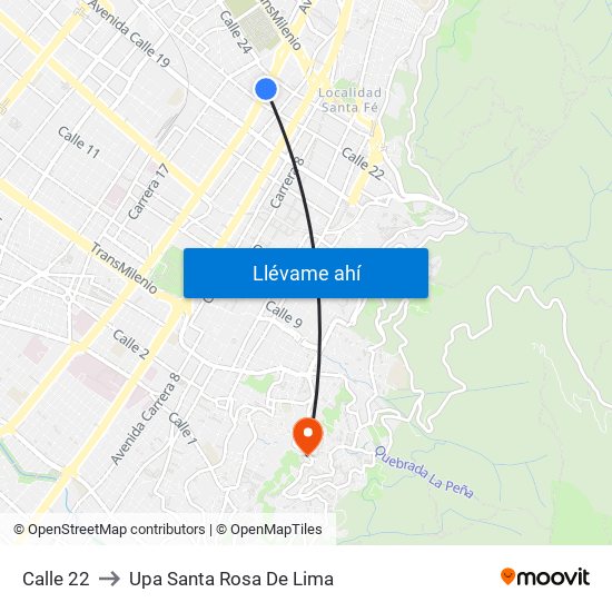 Calle 22 to Upa Santa Rosa De Lima map