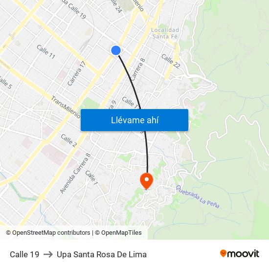 Calle 19 to Upa Santa Rosa De Lima map