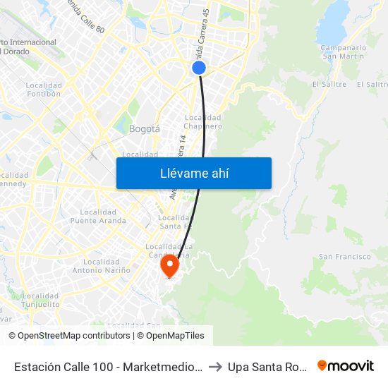 Estación Calle 100 - Marketmedios (Auto Norte - Cl 98) to Upa Santa Rosa De Lima map