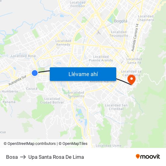 Bosa to Upa Santa Rosa De Lima map