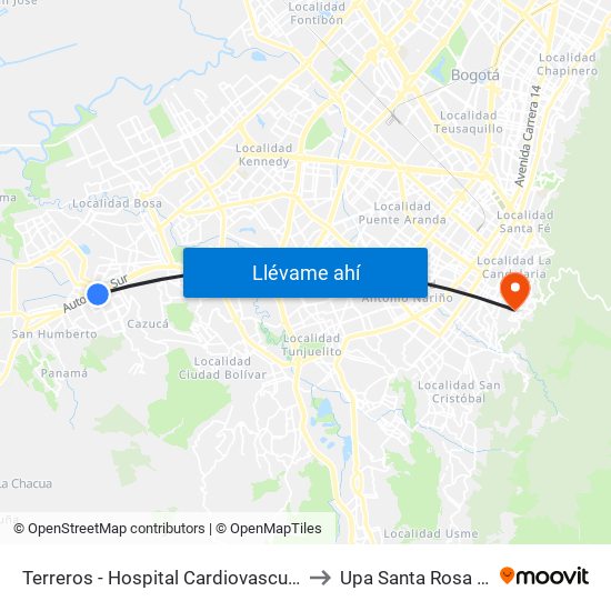 Terreros - Hospital Cardiovascular (Lado Sur) to Upa Santa Rosa De Lima map