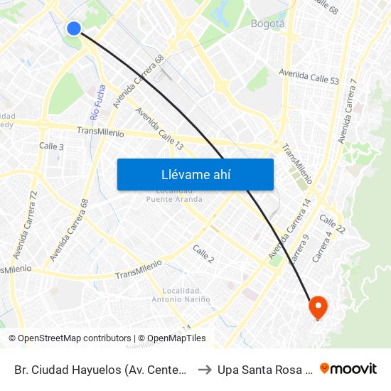 Br. Ciudad Hayuelos (Av. Centenario - Kr 78g) to Upa Santa Rosa De Lima map