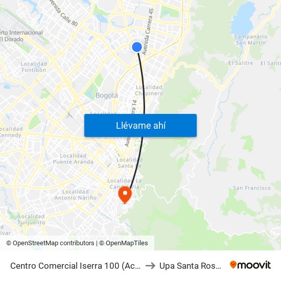 Centro Comercial Iserra 100 (Ac 100 - Kr 54) (B) to Upa Santa Rosa De Lima map