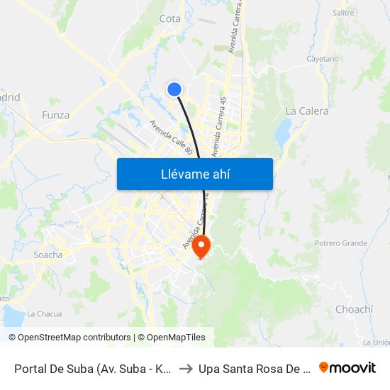 Portal De Suba (Av. Suba - Kr 106) to Upa Santa Rosa De Lima map