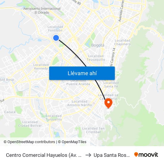 Centro Comercial Hayuelos (Av. C. De Cali - Cl 20) to Upa Santa Rosa De Lima map