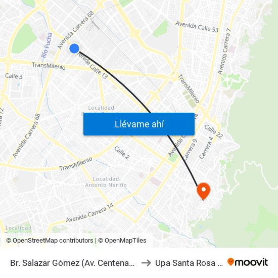 Br. Salazar Gómez (Av. Centenario - Kr 65) (A) to Upa Santa Rosa De Lima map