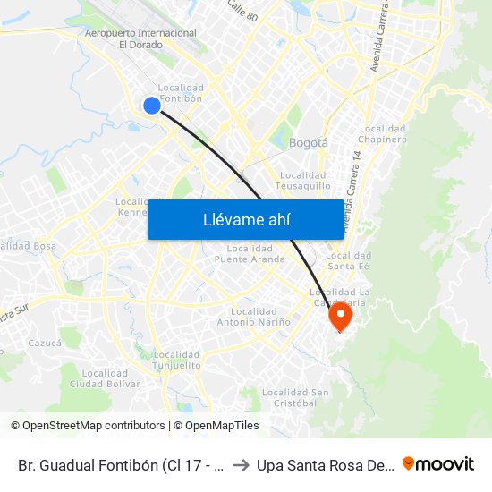 Br. Guadual Fontibón (Cl 17 - Kr 96h) to Upa Santa Rosa De Lima map