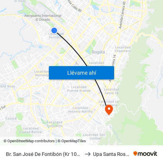 Br. San José De Fontibón (Kr 100 - Av. Esperanza) to Upa Santa Rosa De Lima map