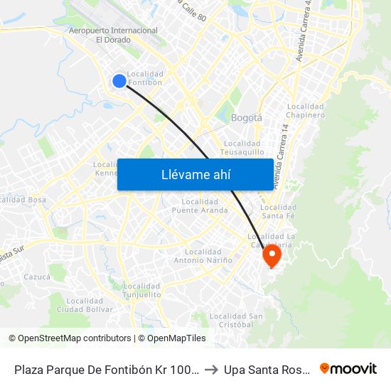 Plaza Parque De Fontibón Kr 100 (Kr 100 - Cl 17a) to Upa Santa Rosa De Lima map