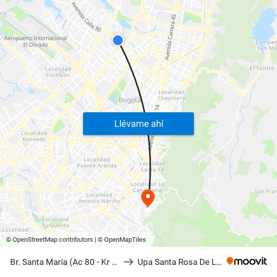 Br. Santa María (Ac 80 - Kr 73b) to Upa Santa Rosa De Lima map