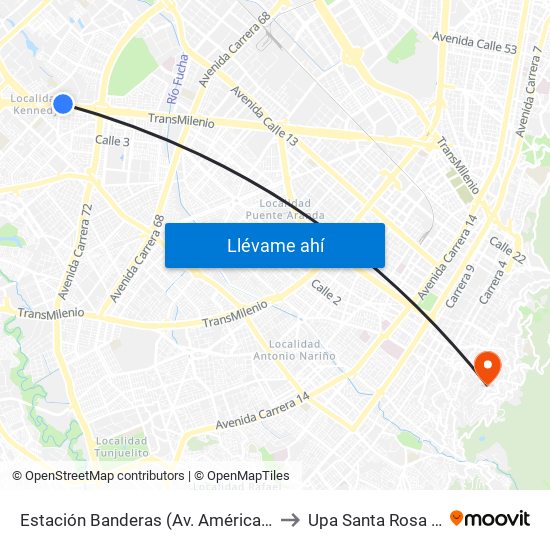 Estación Banderas (Av. Américas - Kr 78a) (A) to Upa Santa Rosa De Lima map