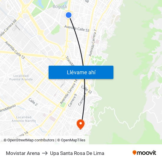 Movistar Arena to Upa Santa Rosa De Lima map