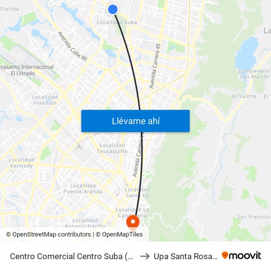 Centro Comercial Centro Suba (Av. Suba - Kr 91) to Upa Santa Rosa De Lima map