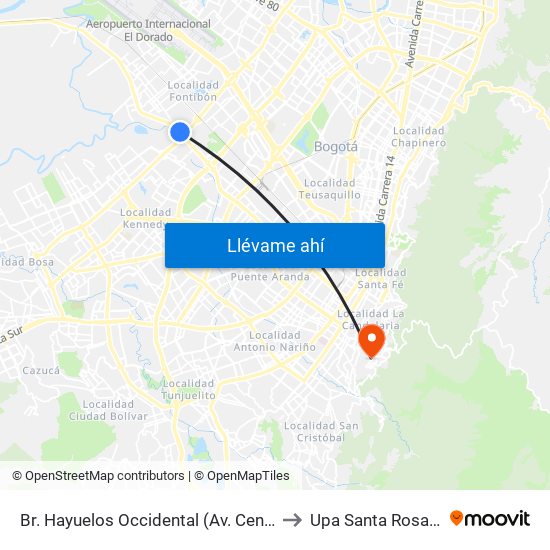 Br. Hayuelos Occidental (Av. Centenario - Kr 87) to Upa Santa Rosa De Lima map