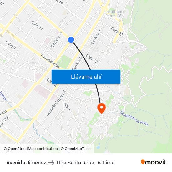 Avenida Jiménez to Upa Santa Rosa De Lima map