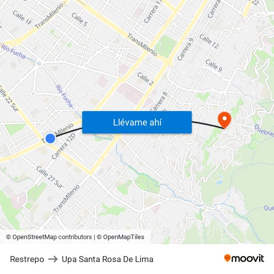 Restrepo to Upa Santa Rosa De Lima map