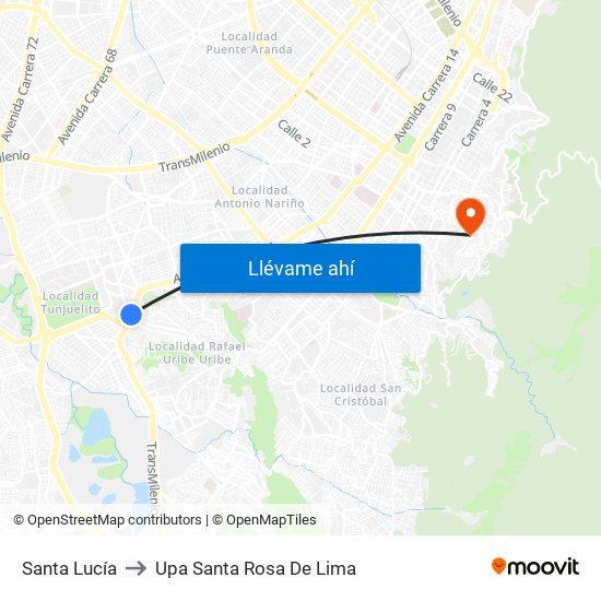 Santa Lucía to Upa Santa Rosa De Lima map