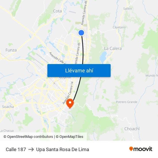 Calle 187 to Upa Santa Rosa De Lima map