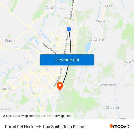 Portal Del Norte to Upa Santa Rosa De Lima map