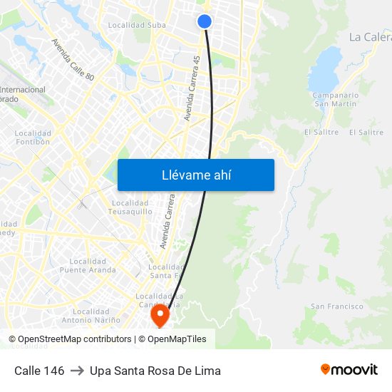 Calle 146 to Upa Santa Rosa De Lima map
