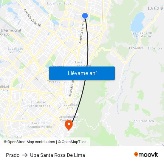 Prado to Upa Santa Rosa De Lima map