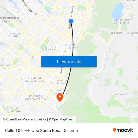 Calle 106 to Upa Santa Rosa De Lima map