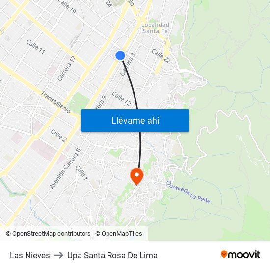 Las Nieves to Upa Santa Rosa De Lima map