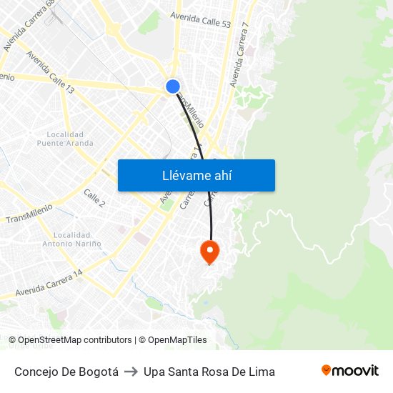 Concejo De Bogotá to Upa Santa Rosa De Lima map