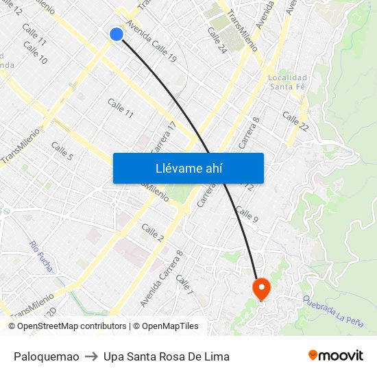 Paloquemao to Upa Santa Rosa De Lima map