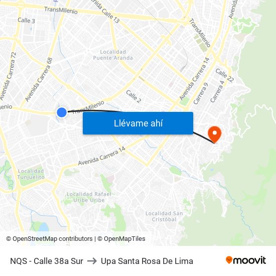 NQS - Calle 38a Sur to Upa Santa Rosa De Lima map