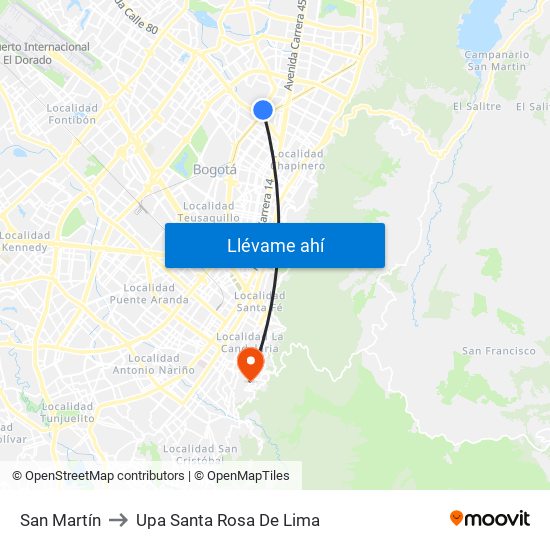 San Martín to Upa Santa Rosa De Lima map