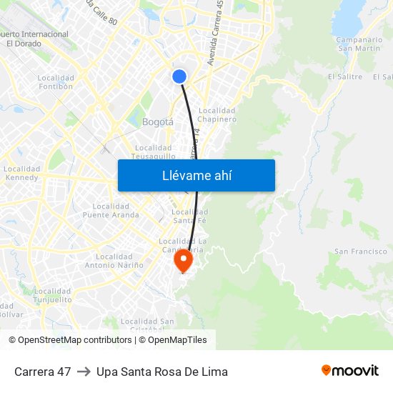 Carrera 47 to Upa Santa Rosa De Lima map