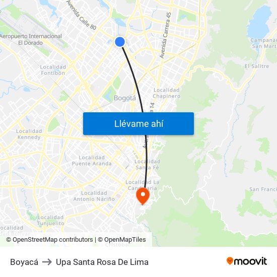 Boyacá to Upa Santa Rosa De Lima map
