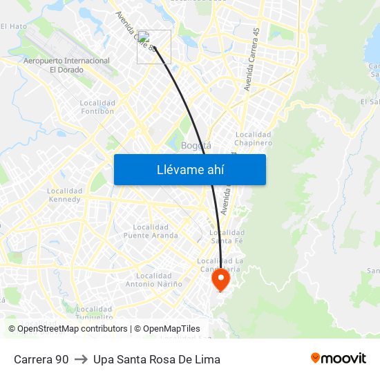 Carrera 90 to Upa Santa Rosa De Lima map