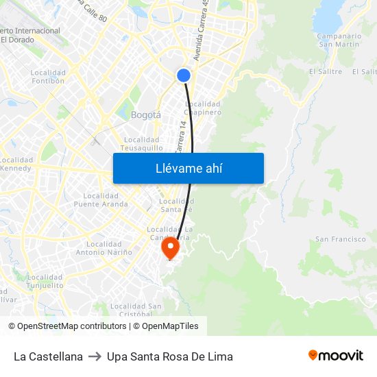 La Castellana to Upa Santa Rosa De Lima map