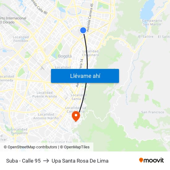 Suba - Calle 95 to Upa Santa Rosa De Lima map