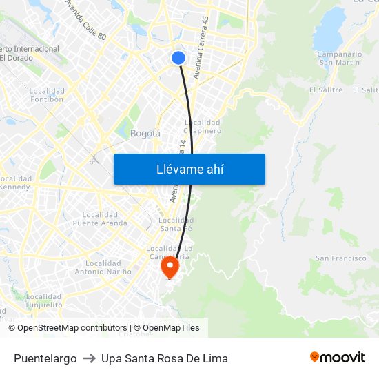 Puentelargo to Upa Santa Rosa De Lima map