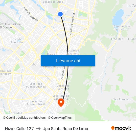 Niza - Calle 127 to Upa Santa Rosa De Lima map