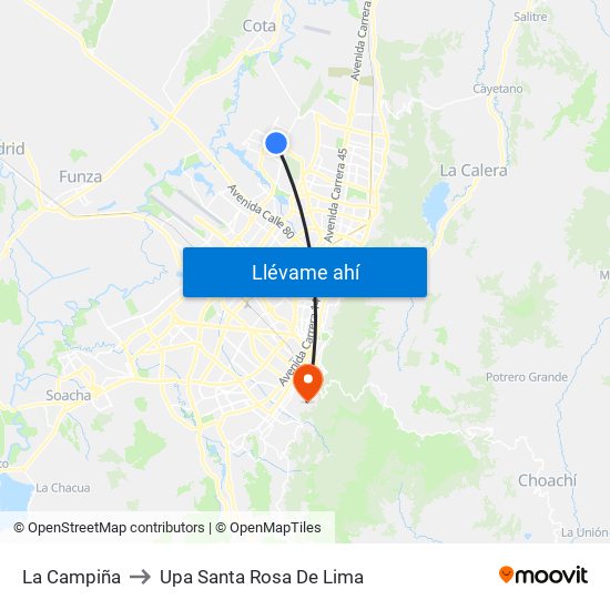 La Campiña to Upa Santa Rosa De Lima map