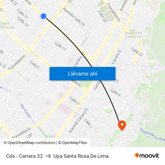 Cds - Carrera 32 to Upa Santa Rosa De Lima map