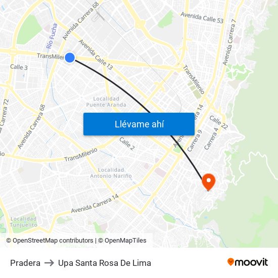 Pradera to Upa Santa Rosa De Lima map