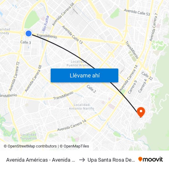 Avenida Américas - Avenida Boyacá to Upa Santa Rosa De Lima map