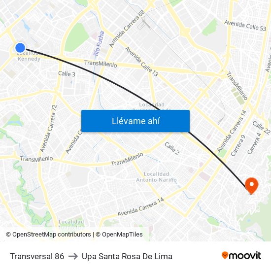 Transversal 86 to Upa Santa Rosa De Lima map