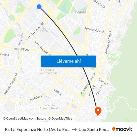 Br. La Esperanza Norte (Av. La Esperanza - Kr 69d) to Upa Santa Rosa De Lima map