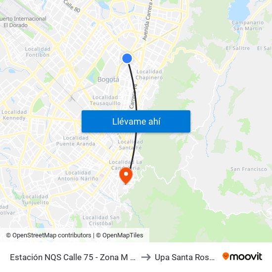Estación NQS Calle 75 - Zona M (Av. NQS - Cl 75) to Upa Santa Rosa De Lima map