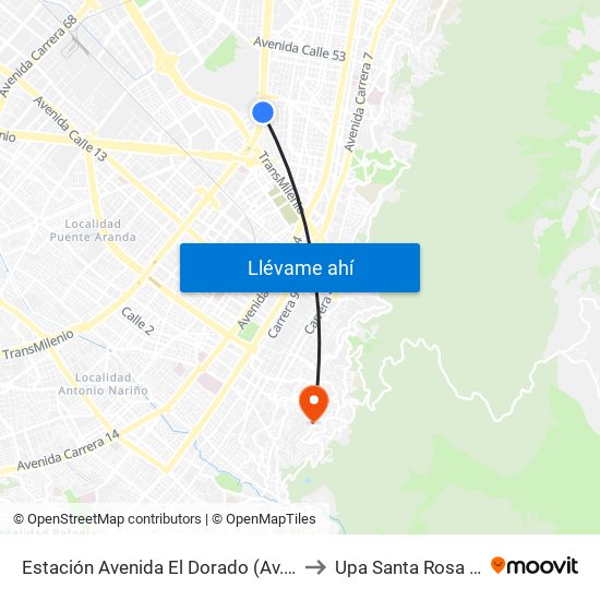 Estación Avenida El Dorado (Av. NQS - Cl 40a) to Upa Santa Rosa De Lima map