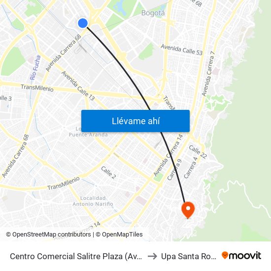Centro Comercial Salitre Plaza (Av. La Esperanza - Kr 68a) to Upa Santa Rosa De Lima map