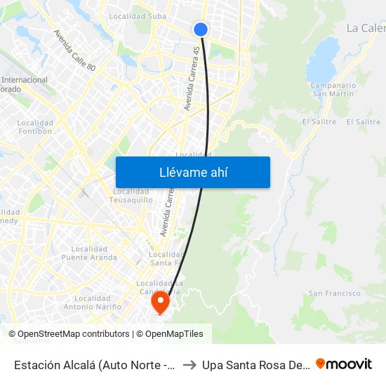 Estación Alcalá (Auto Norte - Cl 136) to Upa Santa Rosa De Lima map