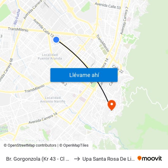 Br. Gorgonzola (Kr 43 - Cl 12b) to Upa Santa Rosa De Lima map
