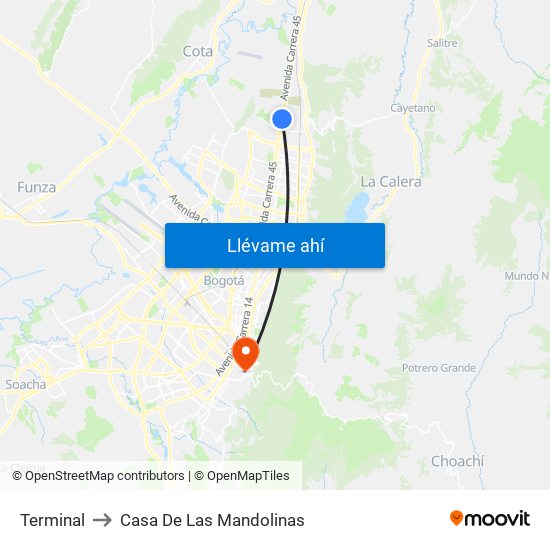 Terminal to Casa De Las Mandolinas map